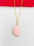 Gold Oval Small Pink Locket Charm Necklace Birthday Teen Girl Gifts, Personalized Customized Gifts, N5279D
