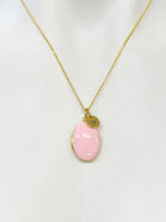 Gold Oval Small Pink Locket Charm Necklace Birthday Teen Girl Gifts, Personalized Customized Gifts, N5279D