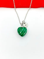 Heart Malachite Necklace Stainless Steel Gemstone Jewelry, Birthday Gifts, Personalized Customized Gifts, N5233