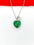 Heart Malachite Necklace Stainless Steel Gemstone Jewelry, Birthday Gifts, Personalized Customized Gifts, N5233