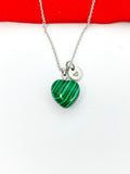 Heart Malachite Necklace Stainless Steel Gemstone Jewelry, Birthday Gifts, Personalized Customized Gifts, N5233