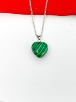 Heart Malachite Necklace Stainless Steel Gemstone Jewelry, Birthday Gifts, Personalized Customized Gifts, N5233