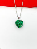 Heart Malachite Necklace Stainless Steel Gemstone Jewelry, Birthday Gifts, Personalized Customized Gifts, N5233
