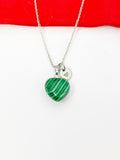 Heart Malachite Necklace Stainless Steel Gemstone Jewelry, Birthday Gifts, Personalized Customized Gifts, N5233