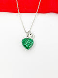 Heart Malachite Necklace Stainless Steel Gemstone Jewelry, Birthday Gifts, Personalized Customized Gifts, N5233