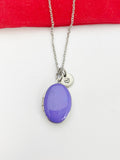 Silver Oval Small Purple Locket Charm Necklace, Birthday Teen Girl Gifts, Personalized Customized Gifts, N5279G