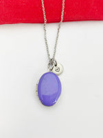 Silver Oval Small Purple Locket Charm Necklace, Birthday Teen Girl Gifts, Personalized Customized Gifts, N5279G