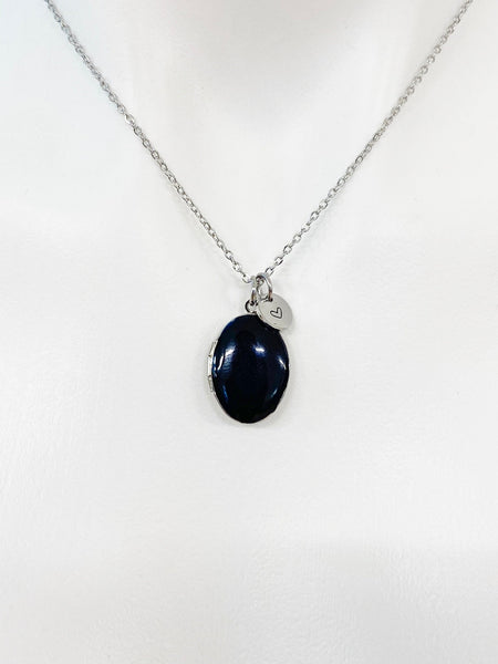 Silver Oval Small Black Locket Charm Necklace Birthday Teen Girl Gifts, Personalized Customized Gifts, N5279H