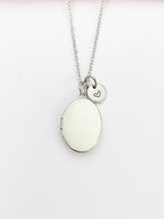 Silver Oval Small White Locket Charm Necklace Birthday Teen Girl Gifts, Personalized Customized Gifts, N5279I
