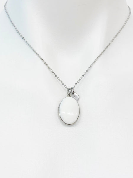 Silver Oval Small White Locket Charm Necklace Birthday Teen Girl Gifts, Personalized Customized Gifts, N5279I