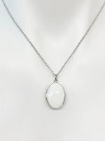 Silver Oval Small White Locket Charm Necklace Birthday Teen Girl Gifts, Personalized Customized Gifts, N5279I