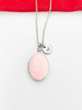 Silver Oval Small Pink Locket Charm Necklace Birthday Teen Girl Gifts, Personalized Customized Gifts, N5279J