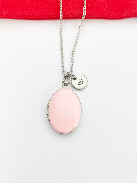Silver Oval Small Pink Locket Charm Necklace Birthday Teen Girl Gifts, Personalized Customized Gifts, N5279J