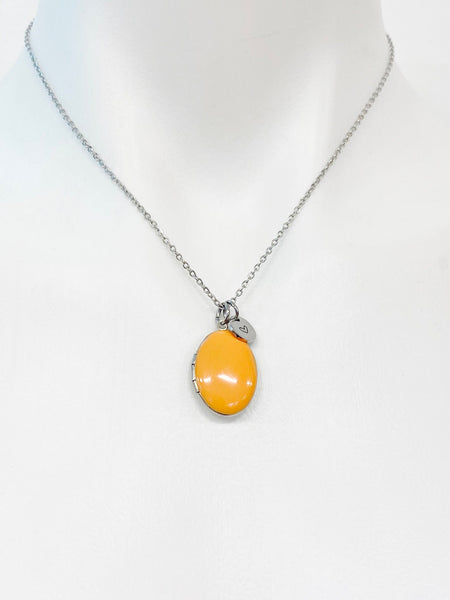 Silver Oval Small Orange Locket Charm Necklace Birthday Teen Girl Gifts, Personalized Customized Gifts, N5279K