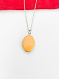 Silver Oval Small Orange Locket Charm Necklace Birthday Teen Girl Gifts, Personalized Customized Gifts, N5279K