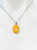 Silver Oval Small Orange Locket Charm Necklace Birthday Teen Girl Gifts, Personalized Customized Gifts, N5279K
