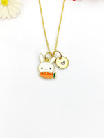 Gold Cute Bunny Rabbit with Orange Carrot Charm Necklace Birthday Gifts, Personalized Customized Gifts, N5254