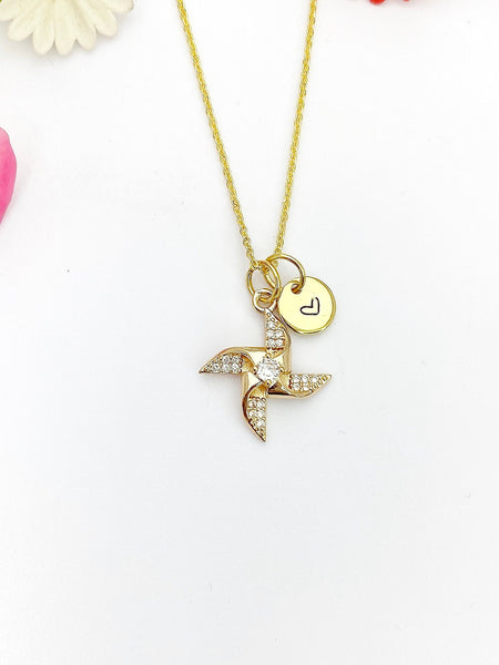 Gold Pinwheel Charm Necklace Birthday Gifts, Personalized Customized Gifts, N5260