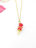 Gold Red Sugar Coated Haws Tanghulu Charm Necklace Birthday Teen Girl Gifts, Personalized Customized Gifts, N5290