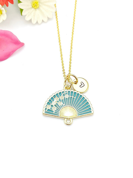 Gold Folding Fan Blossom Charm Necklace Birthday Teen Girl Gifts, Personalized Customized Gifts, N5291A