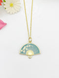 Gold Folding Fan Blossom Charm Necklace Birthday Teen Girl Gifts, Personalized Customized Gifts, N5291A