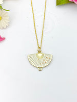 Gold Folding Fan Blossom Charm Necklace Birthday Teen Girl Gifts, Personalized Customized Gifts, N5291B