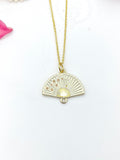 Gold Folding Fan Cherry Blossom Charm Necklace Birthday Teen Girl Gifts, Personalized Customized Gifts, N5291C