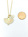 Gold Folding Fan Cherry Blossom Charm Necklace Birthday Teen Girl Gifts, Personalized Customized Gifts, N5291D
