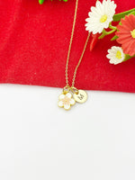 Gold Cherry Blossom Japanese Sakura Charm Necklace Girlfriends Gifts, Personalized Customized Monogram Gifts, N5301