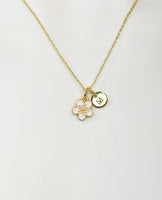Gold Cherry Blossom Japanese Sakura Charm Necklace Girlfriends Gifts, Personalized Customized Monogram Gifts, N5301