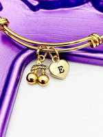 Gold Cherry Charm Bracelet Silver in Option, Birthday Gifts, Personalized Customized Gifts, N5302