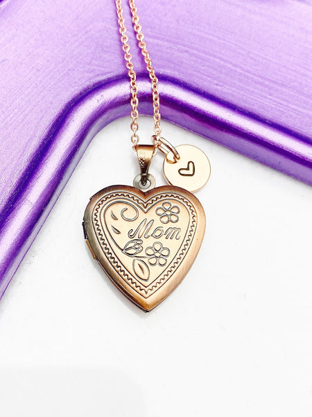 Mom Rose Gold Heart Locket Necklace, Best Birthday Gift, Best Friend Gift, Mother's Day Gift, Personalized Gifts, N4756