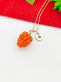 Rose Gold Raspberry Necklace, Handmade Lampwork Raspberry Charm, Personized Customized Initial Necklace, N5304