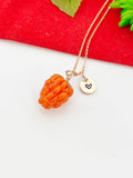 Rose Gold Raspberry Necklace, Handmade Lampwork Raspberry Charm, Personized Customized Initial Necklace, N5304