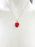 Gold Red Raspberry Necklace, Handmade Lampwork Raspberry Charm, Personized Customized Initial Necklace, N5304A