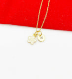 Gold Japanese Cherry Blossom Necklace, Tiny Sakura Flower, Personized Customized Initial Necklace, N5305