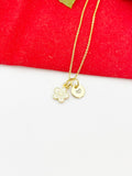 Gold Japanese Cherry Blossom Necklace, Tiny Sakura Flower, Personized Customized Initial Necklace, N5305