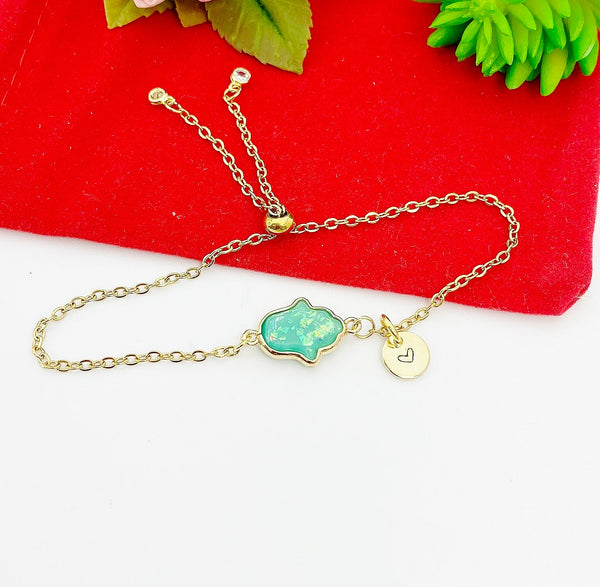 Gold Hamsa Hand Bracelet, Personized Customized Initial Bolo Bracelet, N5306