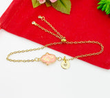 Gold Hamsa Hand Bracelet, Pink, Personized Customized Initial Bolo Bracelet, N5306B