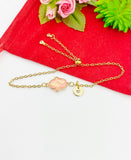 Gold Hamsa Hand Bracelet, Pink, Personized Customized Initial Bolo Bracelet, N5306B