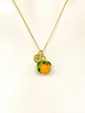 Gold Persimmon Necklace, Handmade Lampwork Orange Persimmon Charm, Personized Customized Initial Necklace, N5308