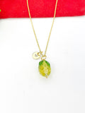 Gold Pineapple Necklace, Handmade Lampwork Yellow Pineapple Charm, Personized Customized Initial Necklace, N5309