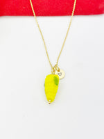 Gold Corncob Necklace, Handmade Lampwork Yellow Corn Cob Charm, Personized Customized Initial Necklace, N5310