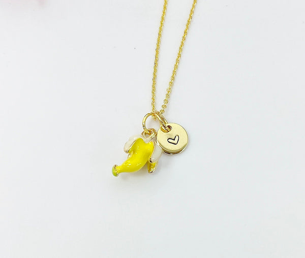 Gold Banana Charm Necklace Fruits Foodie Jewelry Gift, Birthday Gifts, Personalized Customized Gifts, N5264