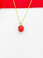 Gold Apple Necklace, Handmade Lampwork Red Apple Charm, Personized Customized Initial Necklace, N5311