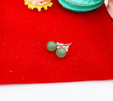 Silver Green Aventurine Dainty Stud Earrings 925 Sterling Silver Pin, Gifts for Girls, N5313A