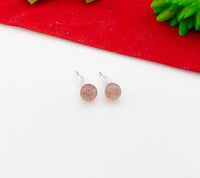 Silver Strawberry Quartz Dainty Stud Earrings 925 Sterling Silver Pin, Gifts for Girls, N5313B