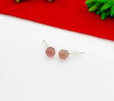 Silver Strawberry Quartz Dainty Stud Earrings 925 Sterling Silver Pin, Gifts for Girls, N5313B