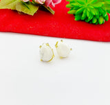 Gold Howlite Stud Earrings Natural Howlite, Gemstone Jewelry, Gifts for Girls, N5316