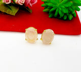 Gold Rose Quartz Stud Earrings Natural Rose Quartz, Gemstone Jewelry, Gifts for Mom, N5317